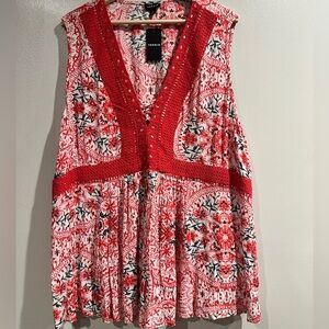 Torrid Red and White Floral V-Neck Dress